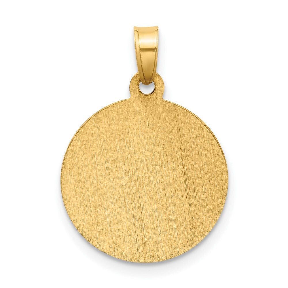 14k Yellow Gold Satin and Polished St Anthony Medal Circle Pendant for Women