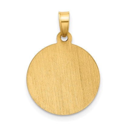 14k Yellow Gold Satin and Polished St Anthony Medal Circle Pendant for Women