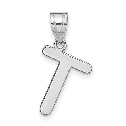 14k White Gold Polished Bubble Letter T Initial Pendant for Women