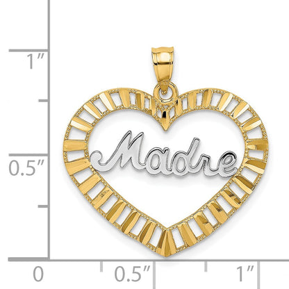 14k Yellow Gold Rhodium MADRE in Heart Charm
