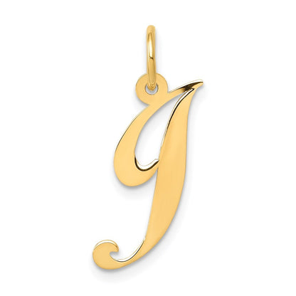 14k Yellow Gold Medium Fancy Script Letter J Initial Charm Pendant