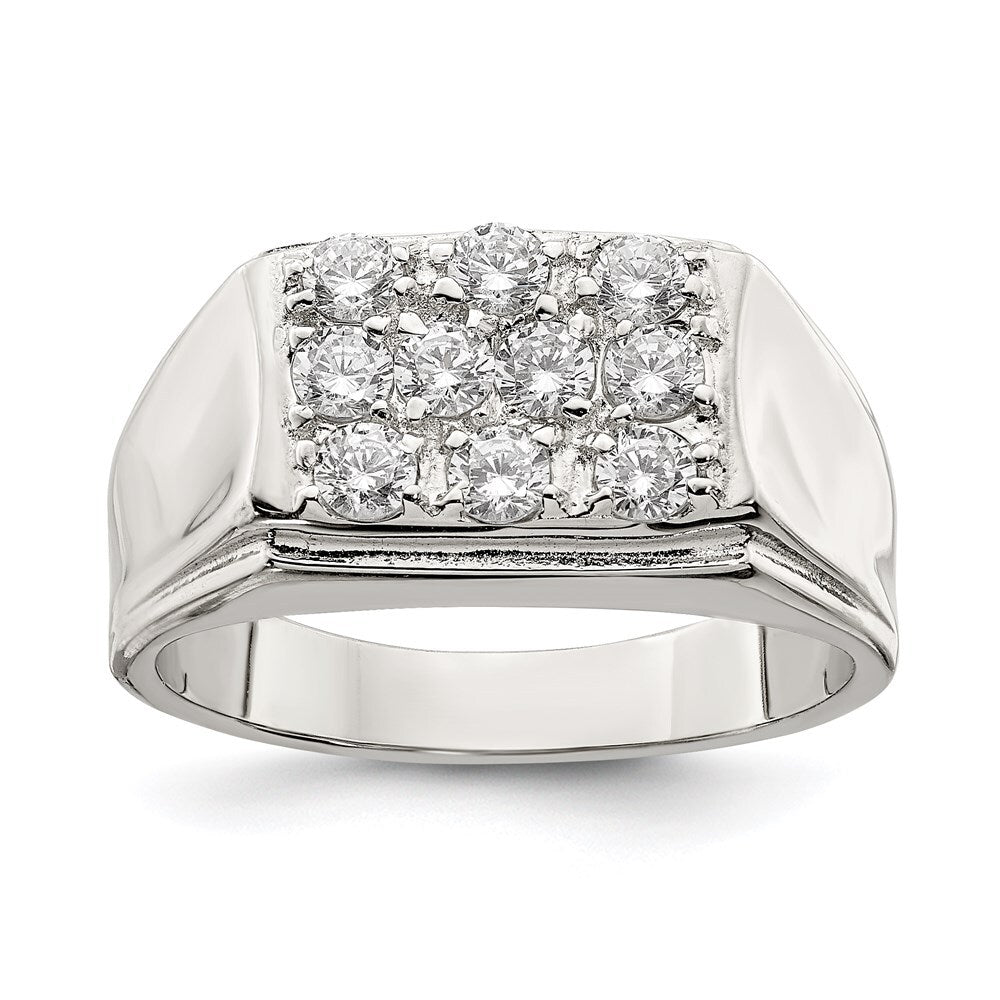 Sterling Silver Rhodium-plated Men's Cubic Zirconia Ring Size 10