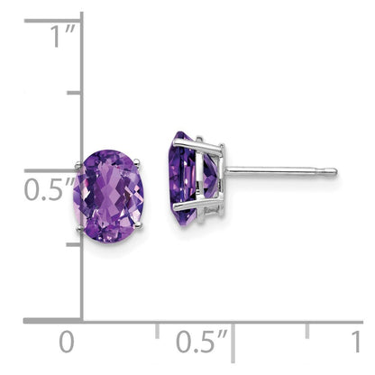 14k White Gold 8x6mm Oval Amethyst Stud Earrings