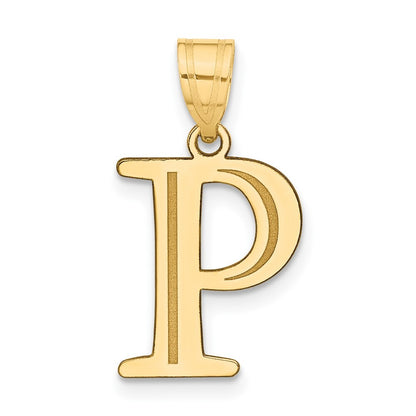 14k Yellow Gold Polished Etched Letter P Initial Pendant for Women