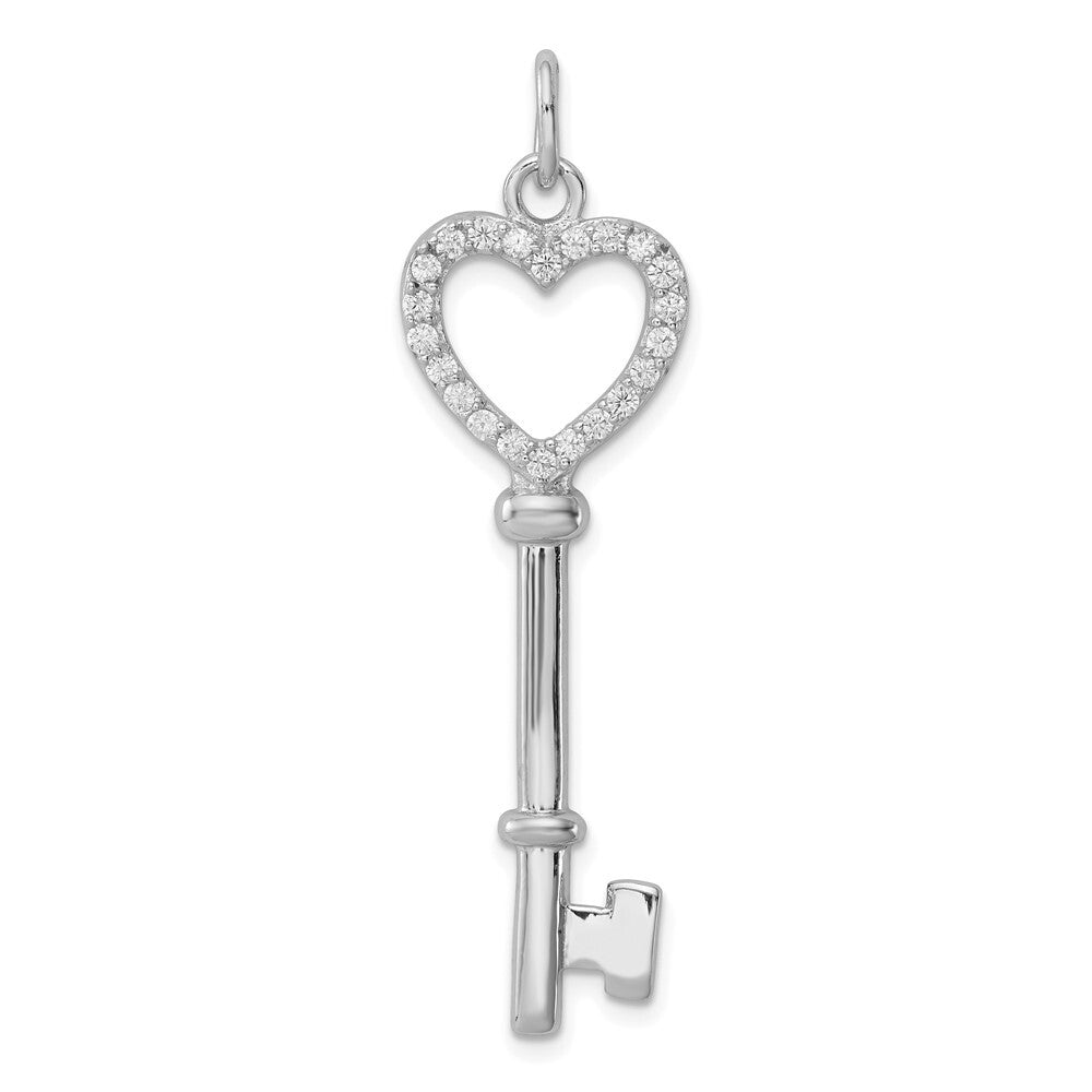 Sterling Silver Rhodium-plated Cubic Zirconia Heart Key Pendant