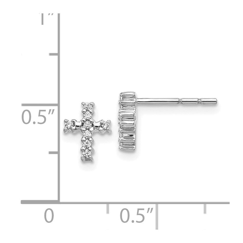 14k White Gold Polished Diamond Cross Stud Earrings Gift for Women