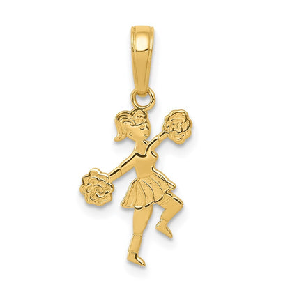 14k Yellow Gold Cheerleader with Pom-Poms Pendant for Women