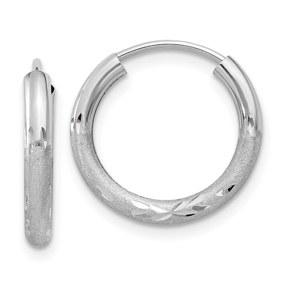 14k White Gold 2mm Diamond-cut Endless Hoop Earrings Gift for Women