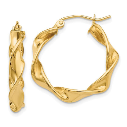 14k Yellow Gold 4.00mm Twisted Hoop Earrings Gift for Women