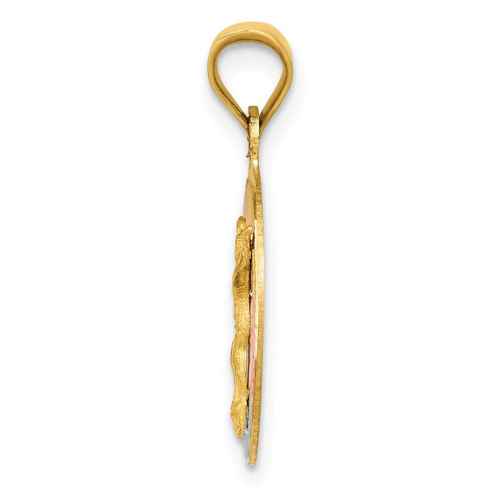 14k Yellow Gold w Rose and White Rhodium Diamond-Cut Corpus Circle Pendant
