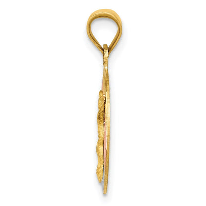 14k Yellow Gold w Rose and White Rhodium Diamond-Cut Corpus Circle Pendant