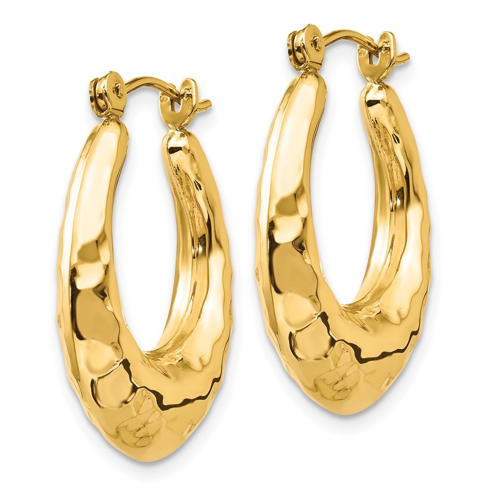 14k Yellow Gold Hammered Fancy Hollow Hoop Earrings