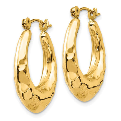 14k Yellow Gold Hammered Fancy Hollow Hoop Earrings