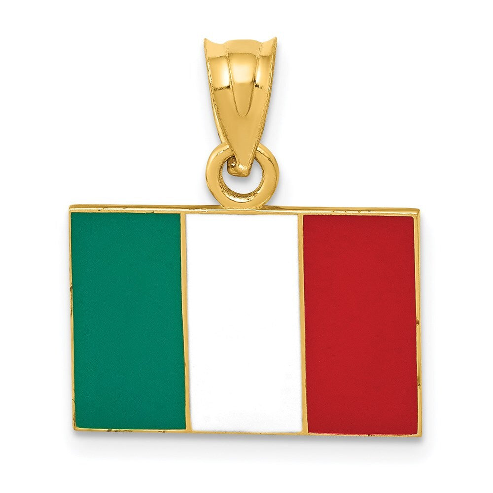 14k Yellow Gold Solid Enameled Italy Flag Pendant for Women