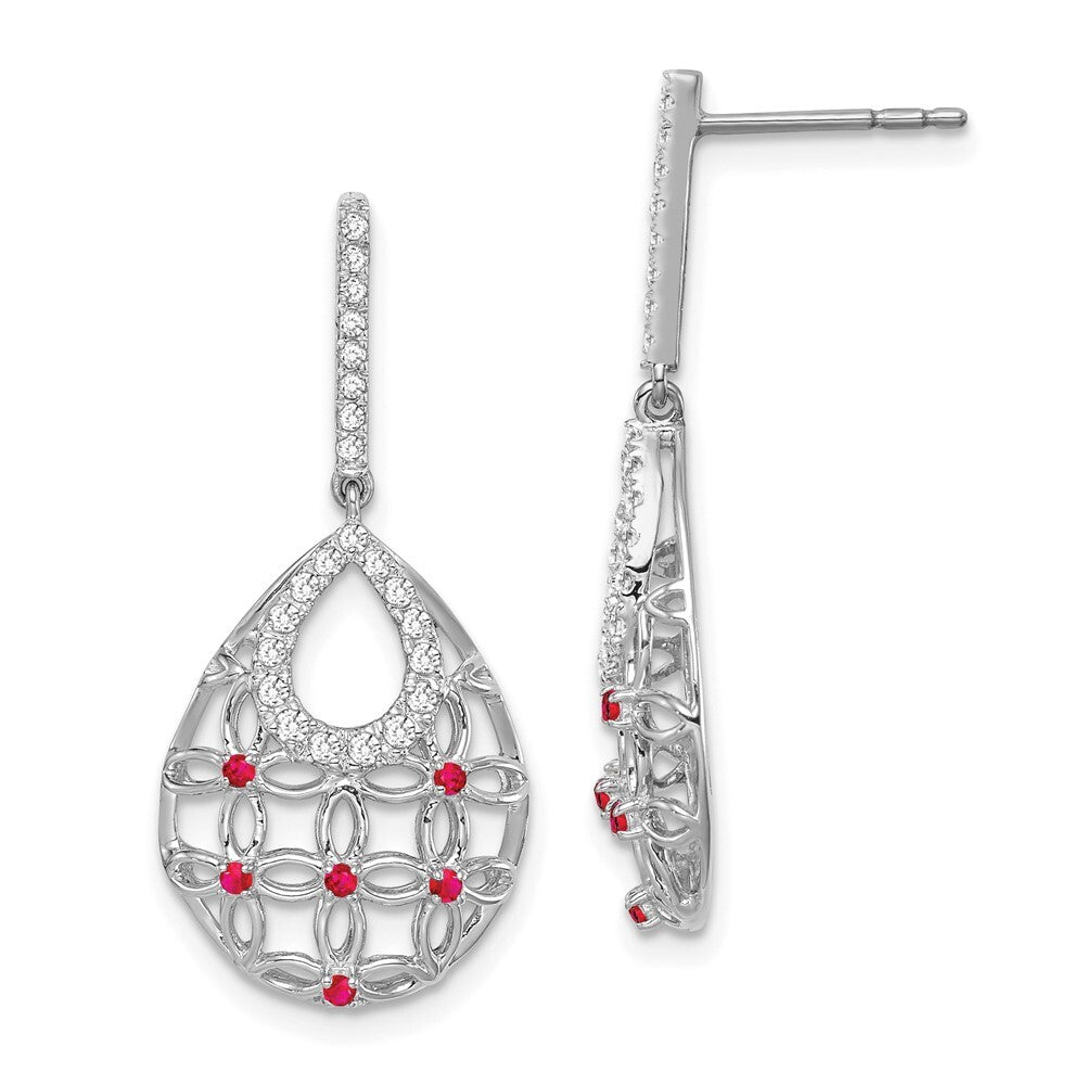 14k White Gold Ruby and Diamond Dangle Earrings