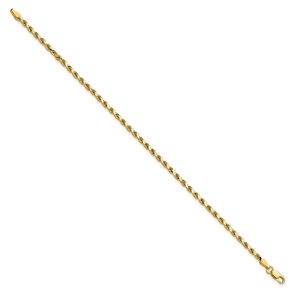 14k Yellow Gold 7 inch 2.5mm Semi Solid Diamond-cut Rope Chain Bracelet