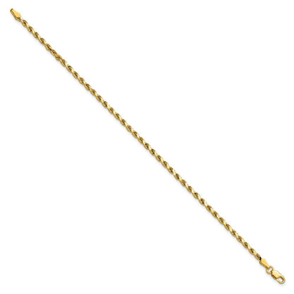 14k Yellow Gold 7 inch 2.5mm Semi Solid Diamond-cut Rope Chain Bracelet