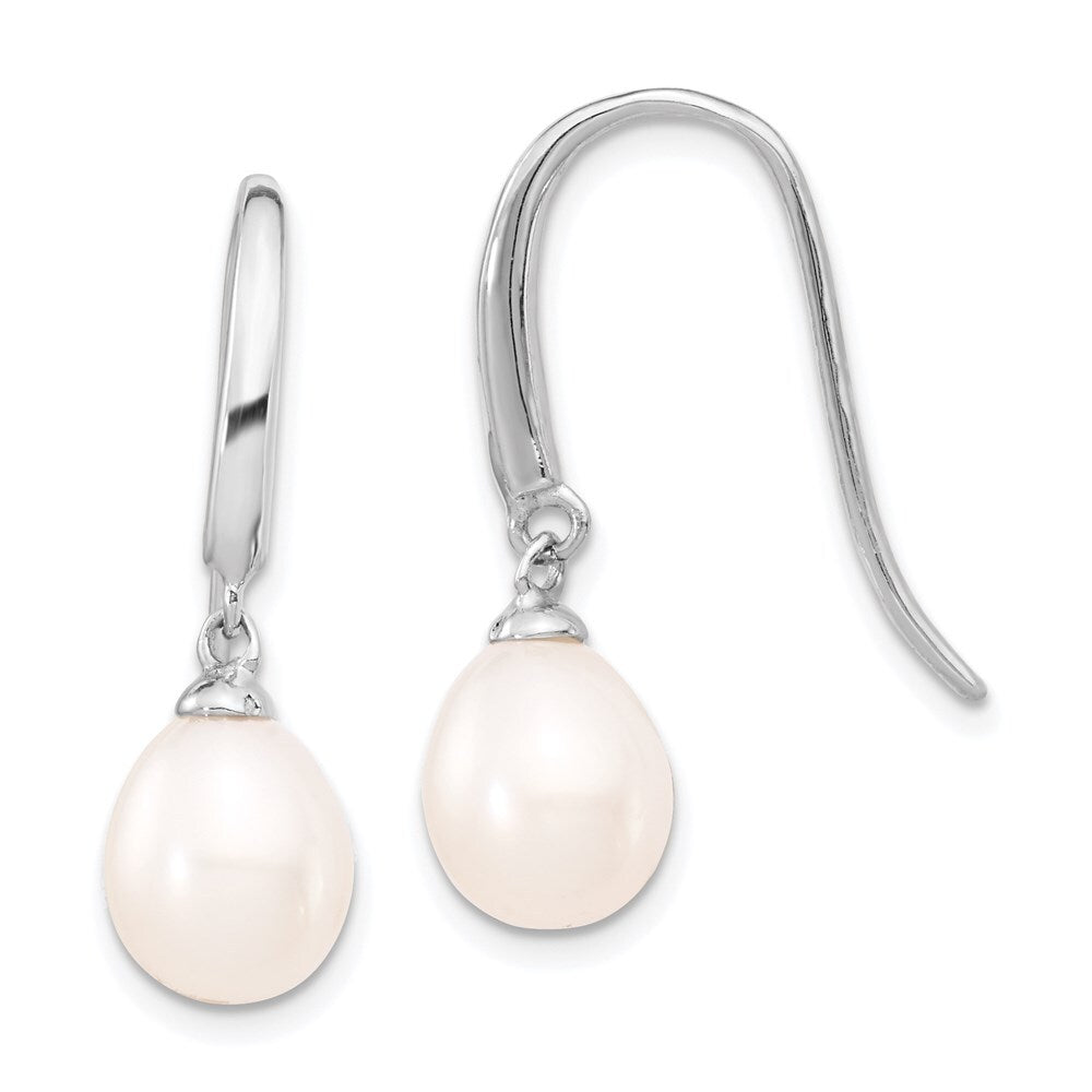 Sterling Silver 8-9mm White Teardrop Freshwater Cultured Pearl Dangle Earrings