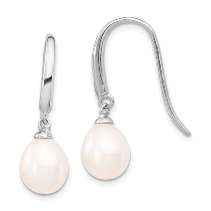 Sterling Silver 8-9mm White Teardrop Freshwater Cultured Pearl Dangle Earrings