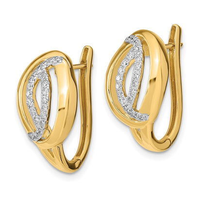 14k Yellow Gold Polished Diamond Oval Hinged Hoop Earrings