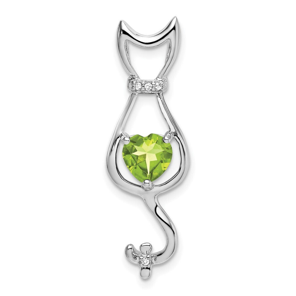 14k White Gold Peridot and Diamond Cat Pendant for Women