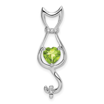 14k White Gold Peridot and Diamond Cat Pendant for Women