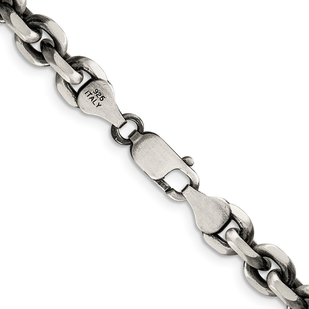 Sterling Silver Antiqued 7.0mm Diamond-Cut Elongated Open Link Chain Necklace