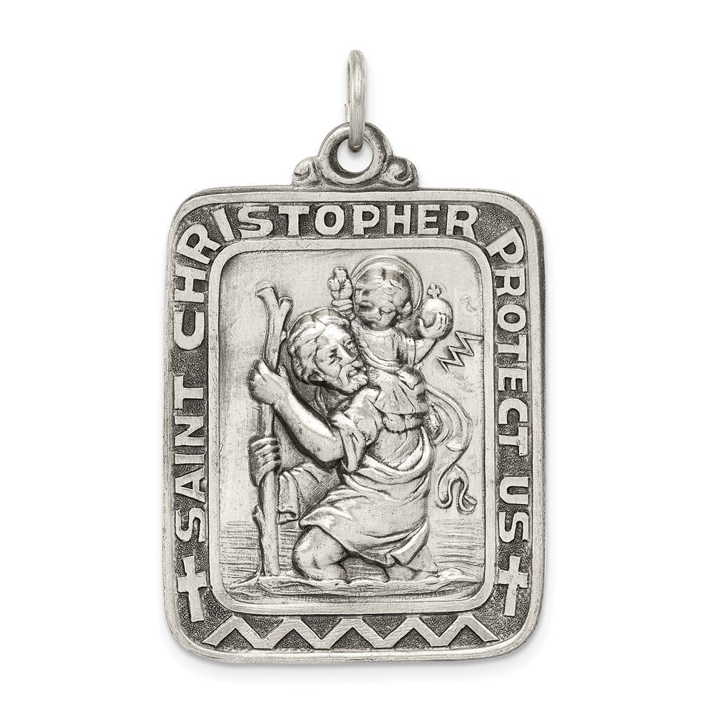 Sterling Silver Antiqued Saint Christopher Medal Pendant