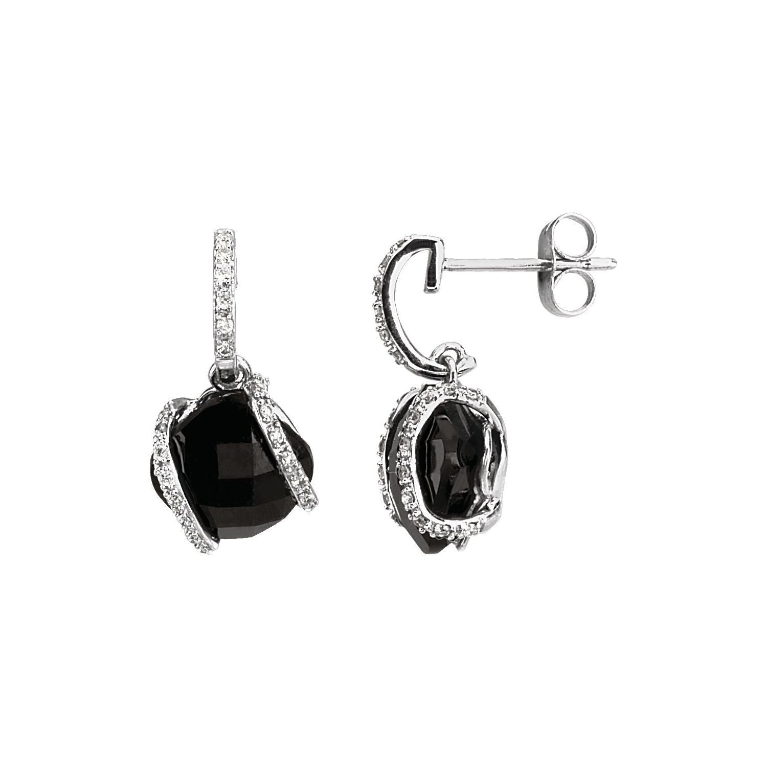 14k White Gold Natural Black Onyx and 1/10 CTW Natural Diamond Stud Earrings