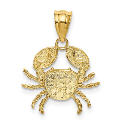 14k Yellow Gold with Rhodium Diamond-Cut Crab Pendant for Women