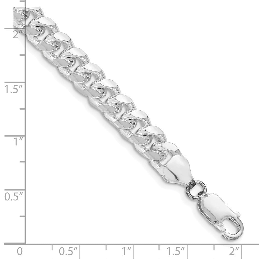 Sterling Silver Rhodium-plated 7.35mm Domed Side Diamond-Cut Curb Chain Bracelet
