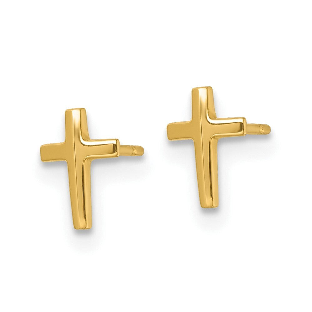 14k Yellow Gold Polished Knife Edge Latin Cross Stud Earrings Gift for Women