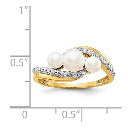 14K Yellow Gold Diamond and FW Cultured 3-Pearl Bypass Ring