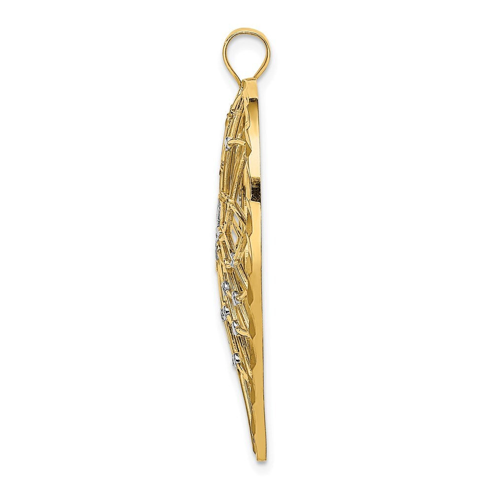14k Yellow Gold with White Rhodium Diamond-cut Large Filigree Heart Pendant