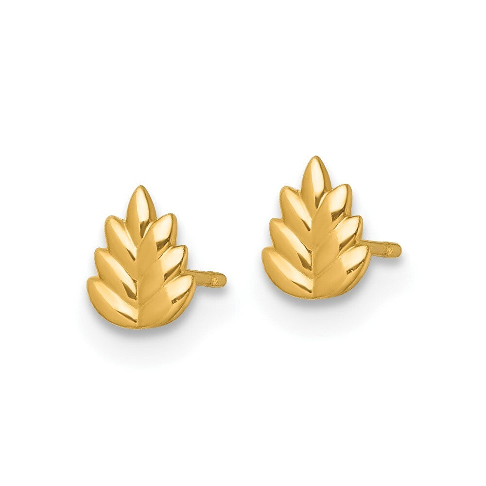 14k Yellow Gold Polished Leaf Stud Earrings Gift for Women