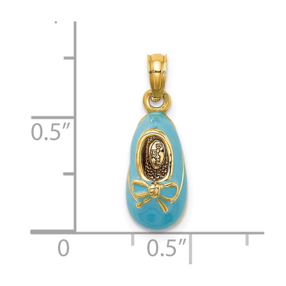 14k Yellow Gold 3-D  Enamel Baby Shoe  Bow Charm Pendant for Women
