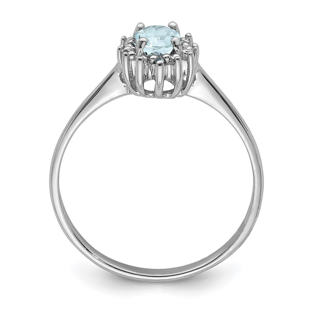 Sterling Silver Rhodium Aquamarine Diamond Ring Size 7