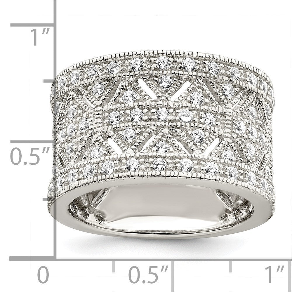 Sterling Silver Rhodium-plated Polished Cubic Zirconia Vintage Ring Size 6