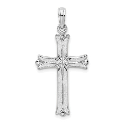 14k White Gold Cross Starburst Center Charm Pendant for Women