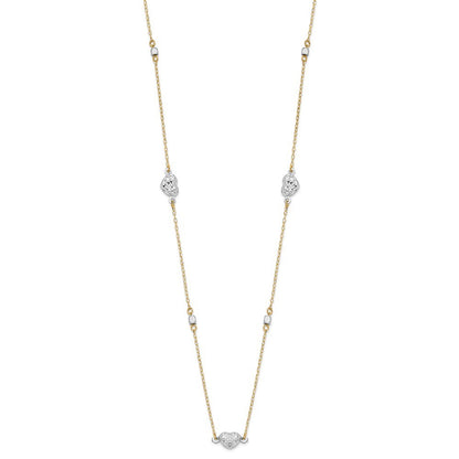 14K Two Tone Polished Diamond-Cut Hearts Necklace