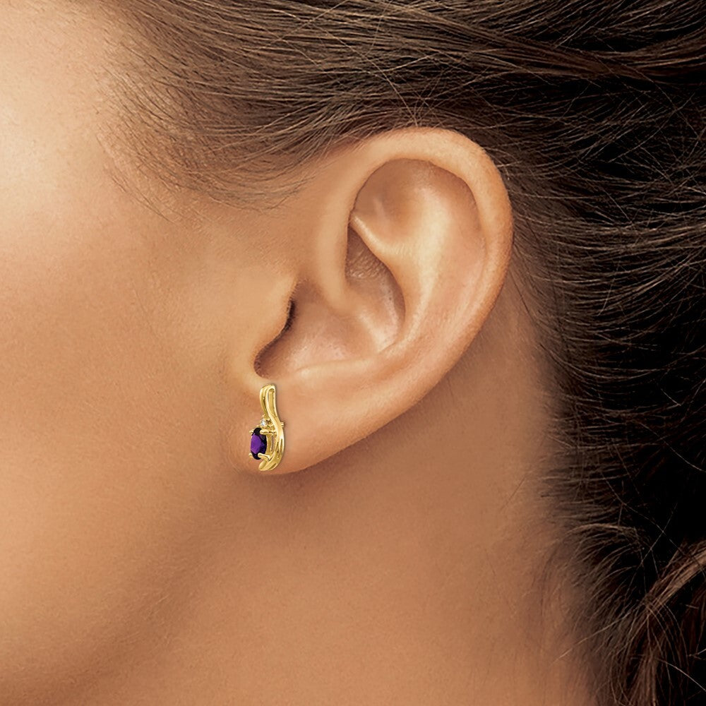 14k Yellow Gold Amethyst and Diamond Stud Earrings Gift for Women