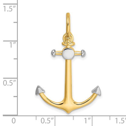 14k Yellow Gold Rhodium 3-D Anchor Shackle Bail Charm Pendant for Women
