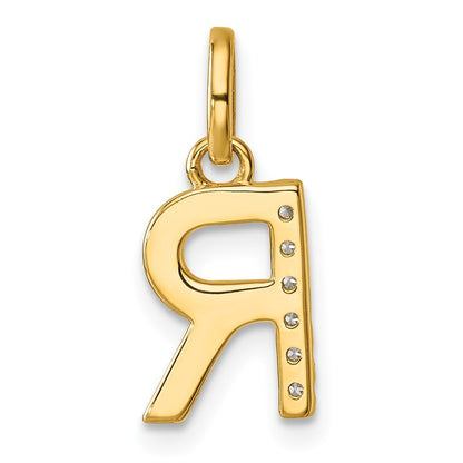 14k Yellow Gold Twisted .05 ct. Diamond Initial R Charm