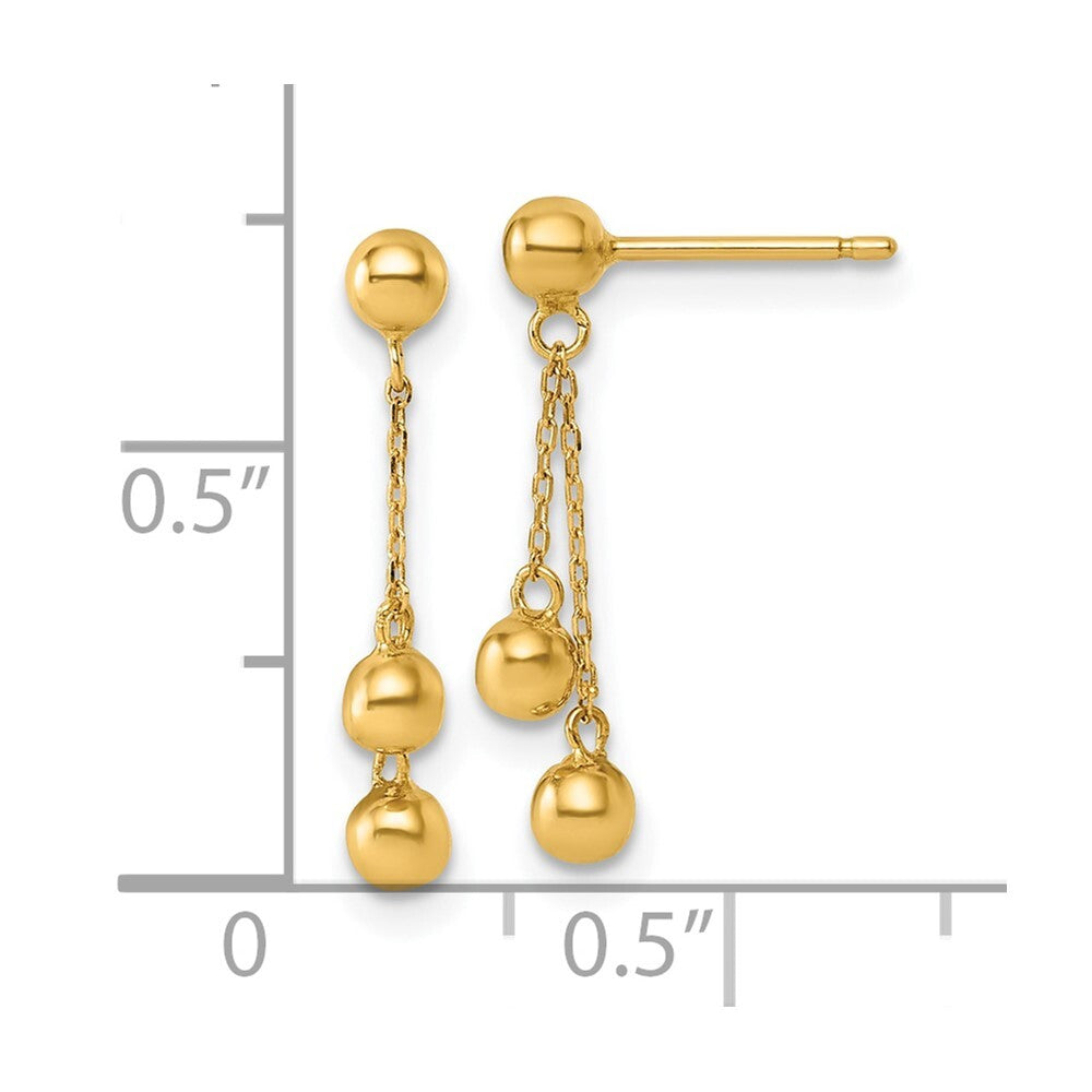 14k Yellow Gold Polished Dangle Ball Earrings Gift for Women