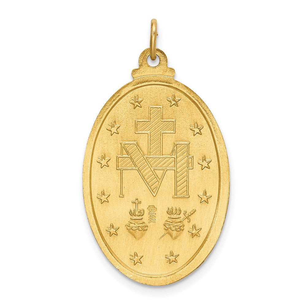 14k Yellow Gold Solid Polished Satin Medium Oval Miraculous Medal