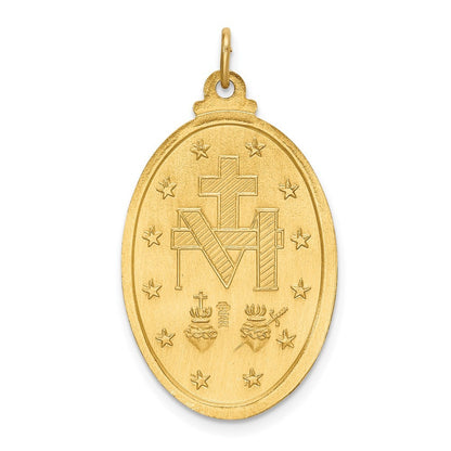 14k Yellow Gold Solid Polished Satin Medium Oval Miraculous Medal