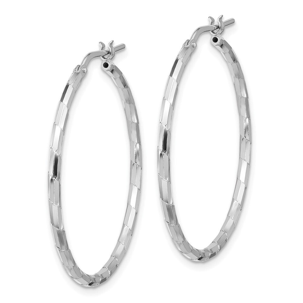 Sterling Silver Rhodium-plated Polished Textured 1.60mm Hoop Earrings