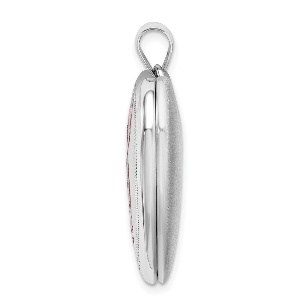 Sterling Silver 24mm Enamel & Diamond-cut Pink Ribbon Ash Holder Locket