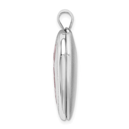 Sterling Silver 24mm Enamel & Diamond-cut Pink Ribbon Ash Holder Locket