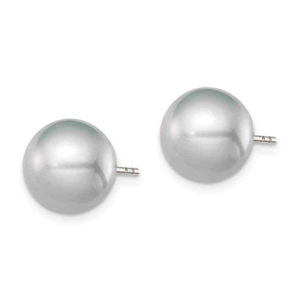 Sterling Silver 9-10mm Grey Round Freshwater Cultured Pearl Earrings